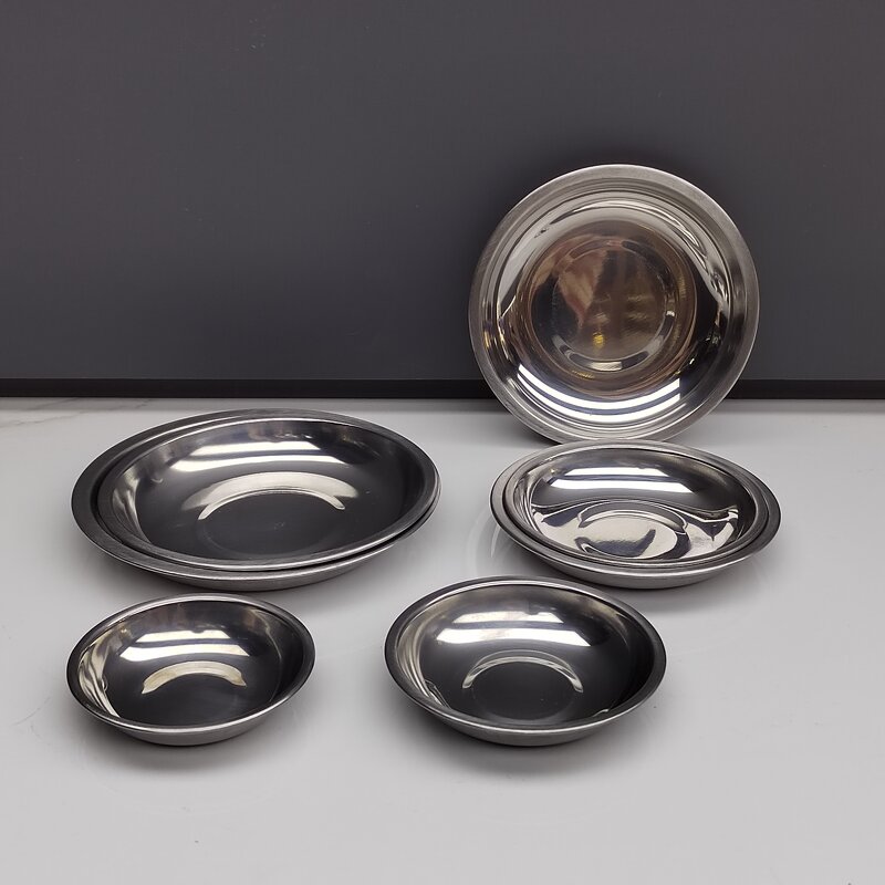 Metal Dinner Plate Manufacturer - Stainless Steel Polished Round Kitchen Plate Dish Dinnerware Baking Dishes