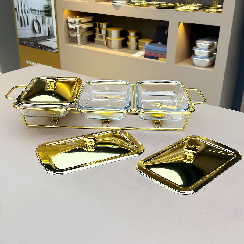 Buffet Food Warmer Manufacturer - Luxury Gold Glass for Hotel Restaurant Party 4.5L Chafing Dish