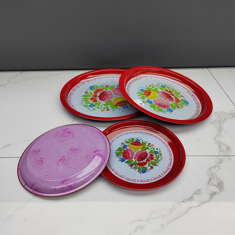 Enamel Tray Manufacturer - 35/40/45/50/55cm Cheap Unbreakable Enamelware Tea Tray Round Plate