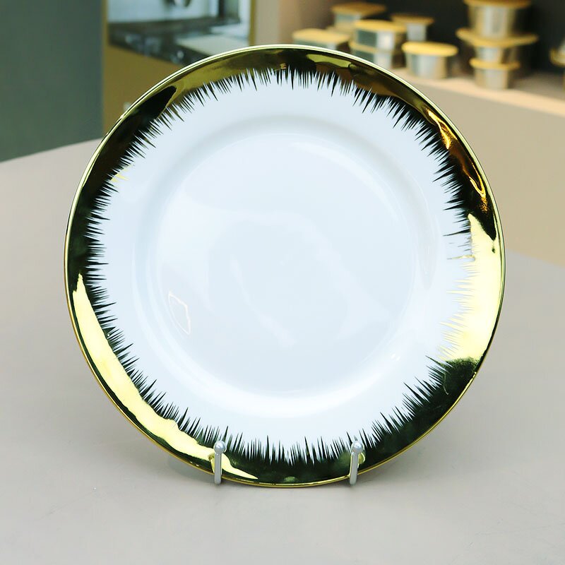 Ceramic Plates Manufacturer - Gold Rim Porcelain Dishes Plates Set Wholesale Luxury Golden Charger Wedding Decorative Serving