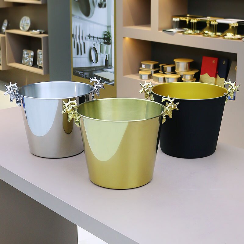 Wine Ice Bucket Manufacturer - Metal Champagne Bowl Bucket Gold Handle Stainless Steel Wholesale Custom Luxury Party Modern