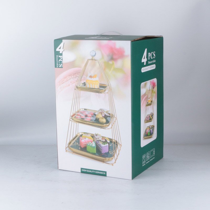 Cake Stand Manufacturer - New Sale Luxurious Golden Storage Rack Dessert Cakes Display Iron Bird Cage Triangle