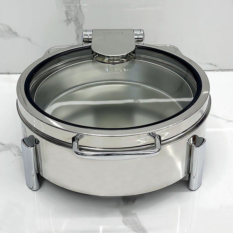 Chafing Dish Manufacturer - Modern Round 304 Stainless Steel with Glass Electric for Buffet & Wedding 6L Capacity Buffet Set
