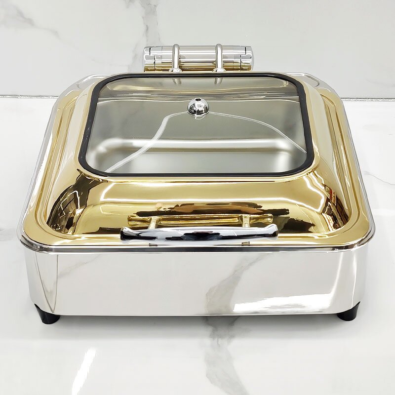 Chafing Dish Manufacturer - Luxury Gold Lid Stainless Steel Hydraulic Buffet Food Warmer for Hotel Supplies Catering Wedding Banquet