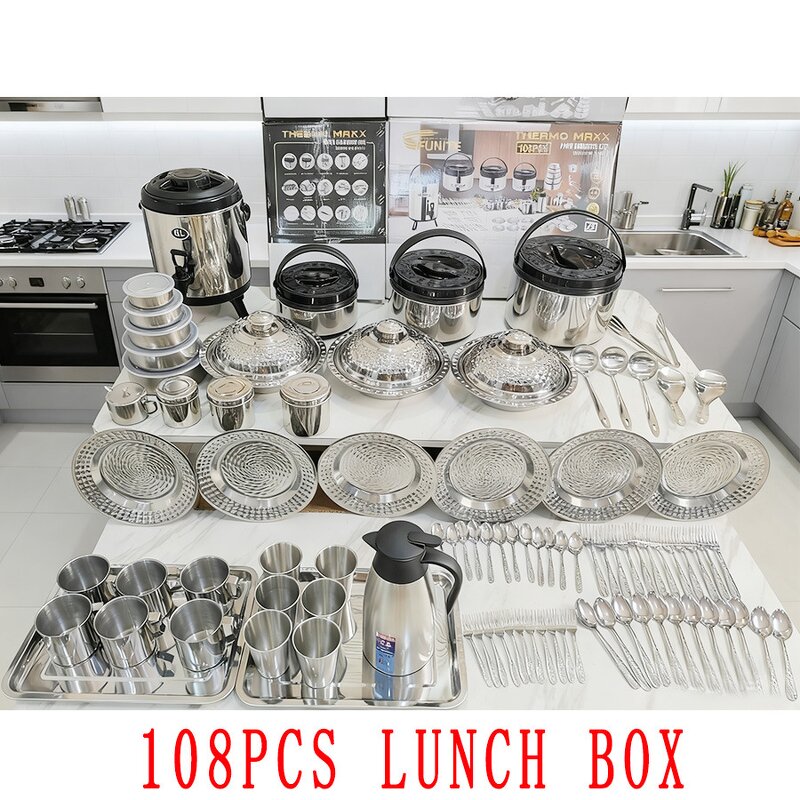 Thermal Pot Set Manufacturer - 108Pcs Commercial Stainless Steel Food Warmer Milk Tea Bucket Cups Thermos Kettle Tableware