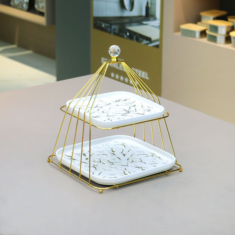 Cake Stand Manufacturer - Factory Hot Selling High End Luxury Marble 3 Tier Ceramic Pan New Design for Party Wedding