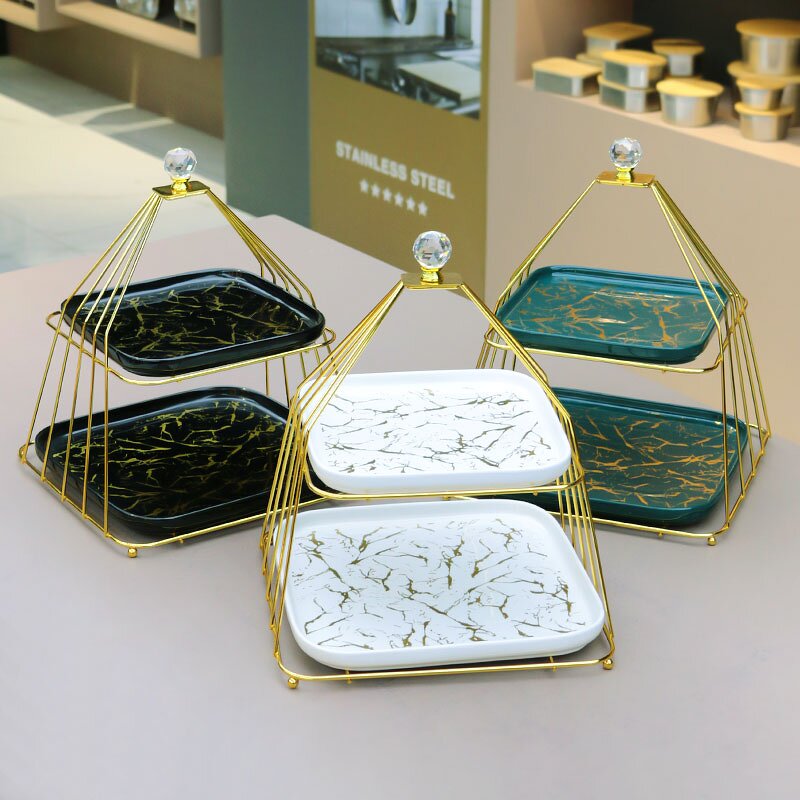 Cake Stand Manufacturer - Factory Hot Selling High End Luxury Marble 3 Tier Ceramic Pan New Design for Party Wedding