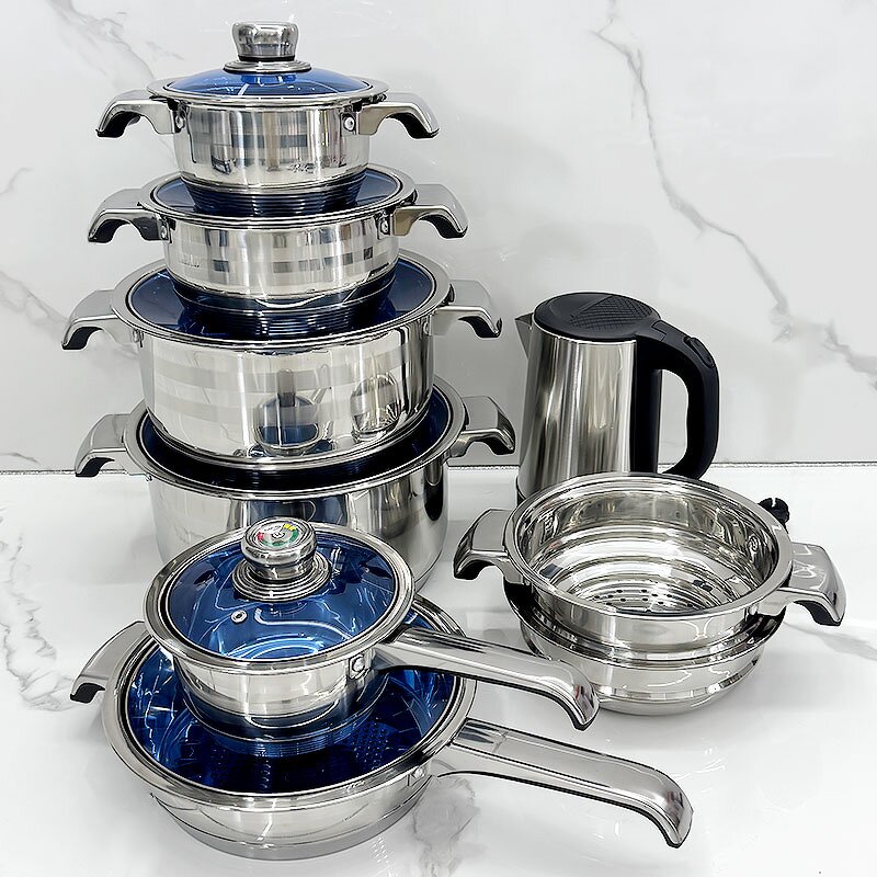 Cookware Set Manufacturer - Hot Selling 252PCS Stainless Steel High Quality Cooking Pot With Glass Lid and Kitchen Utensils