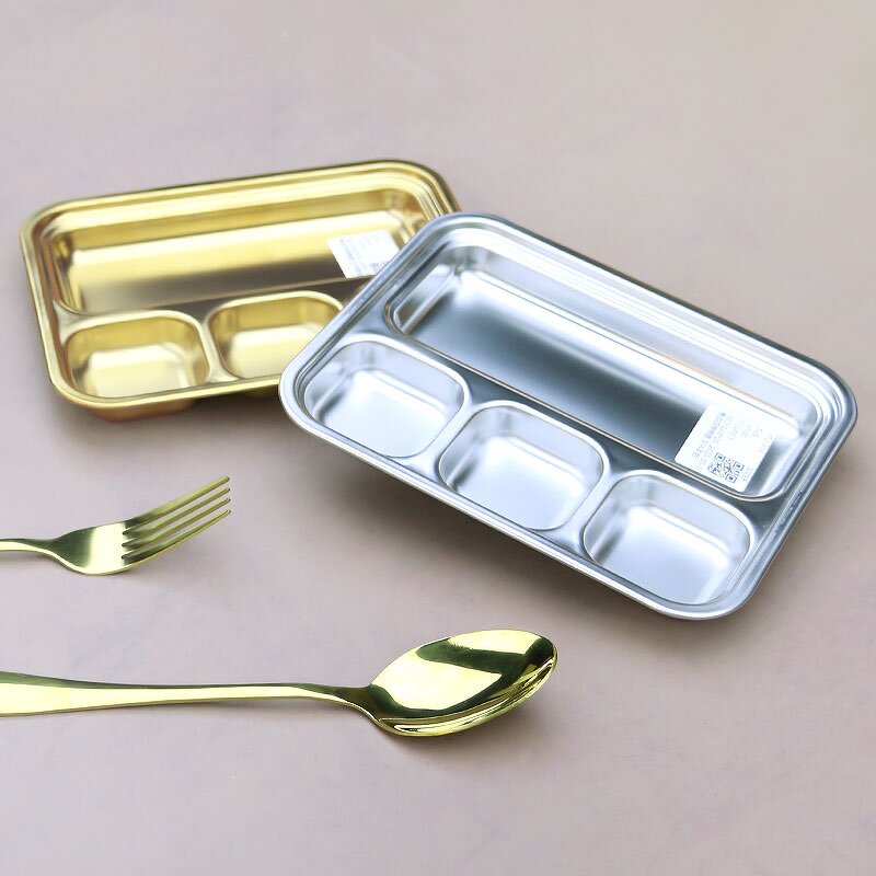 Bbq Tray Manufacturer - Utensils 304 Stainless Steel Korean With Sauce Gold With Compartments Snack Steak Western Food Hotel Serving