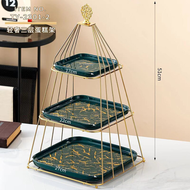 Cake Stand Manufacturer - New Sale Luxurious Golden Storage Rack Dessert Cakes Display Iron Bird Cage Triangle