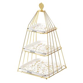Cake Stand Manufacturer - New Sale Luxurious Golden Storage Rack Dessert Cakes Display Iron Bird Cage Triangle