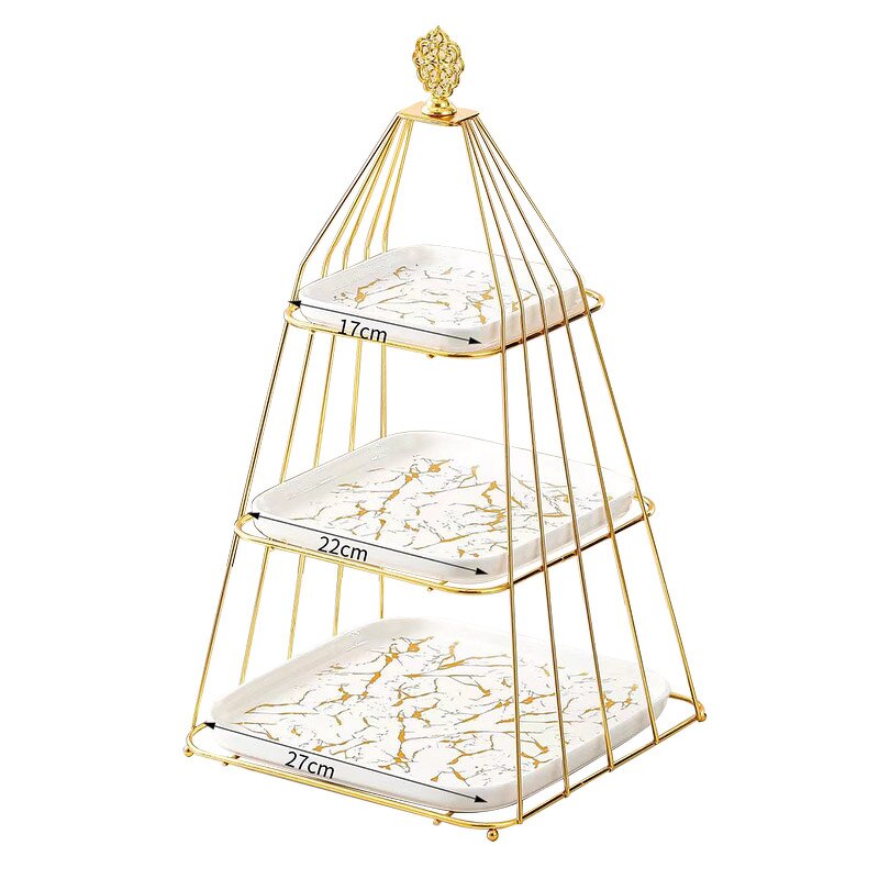 Cake Stand Manufacturer - New Sale Luxurious Golden Storage Rack Dessert Cakes Display Iron Bird Cage Triangle