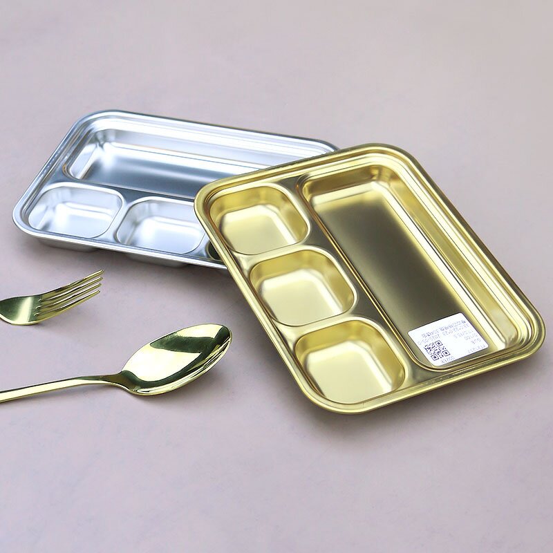 Bbq Tray Manufacturer - Utensils 304 Stainless Steel Korean With Sauce Gold With Compartments Snack Steak Western Food Hotel Serving