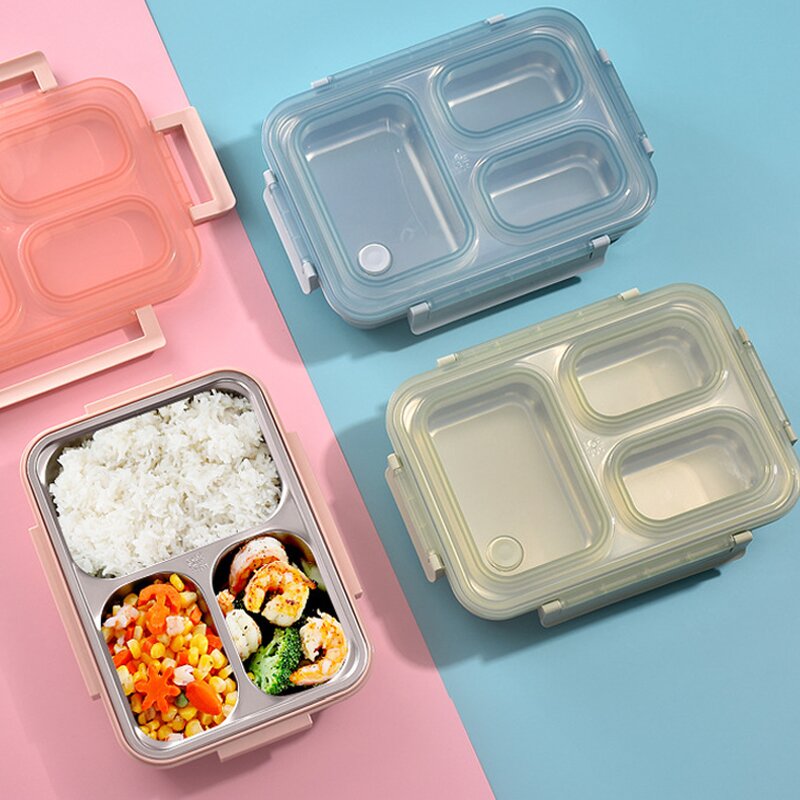 Lunch Box Manufacturer - Leak Resistant Stainless Steel +PP 3 Compartment Bento for Kids