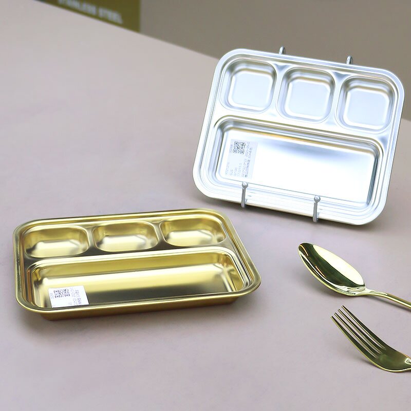 Bbq Tray Manufacturer - Utensils 304 Stainless Steel Korean With Sauce Gold With Compartments Snack Steak Western Food Hotel Serving
