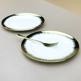 Ceramic Plates Manufacturer - Gold Rim Porcelain Dishes Plates Set Wholesale Luxury Golden Charger Wedding Decorative Serving