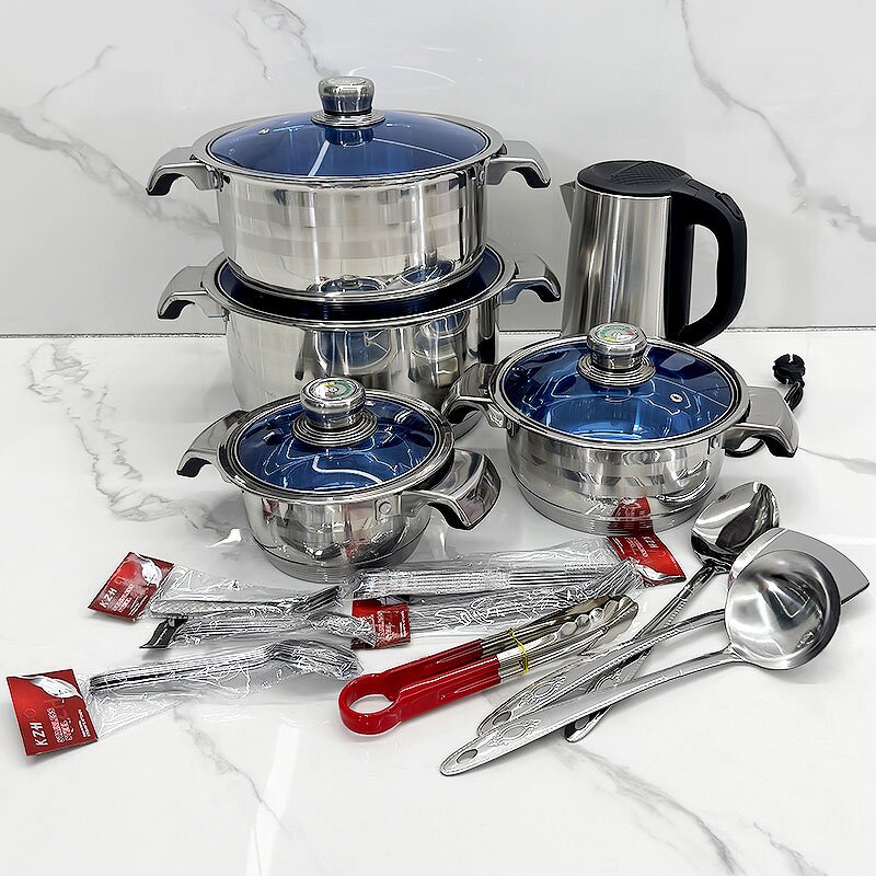 Cookware Set Manufacturer - Hot Selling 252PCS Stainless Steel High Quality Cooking Pot With Glass Lid and Kitchen Utensils