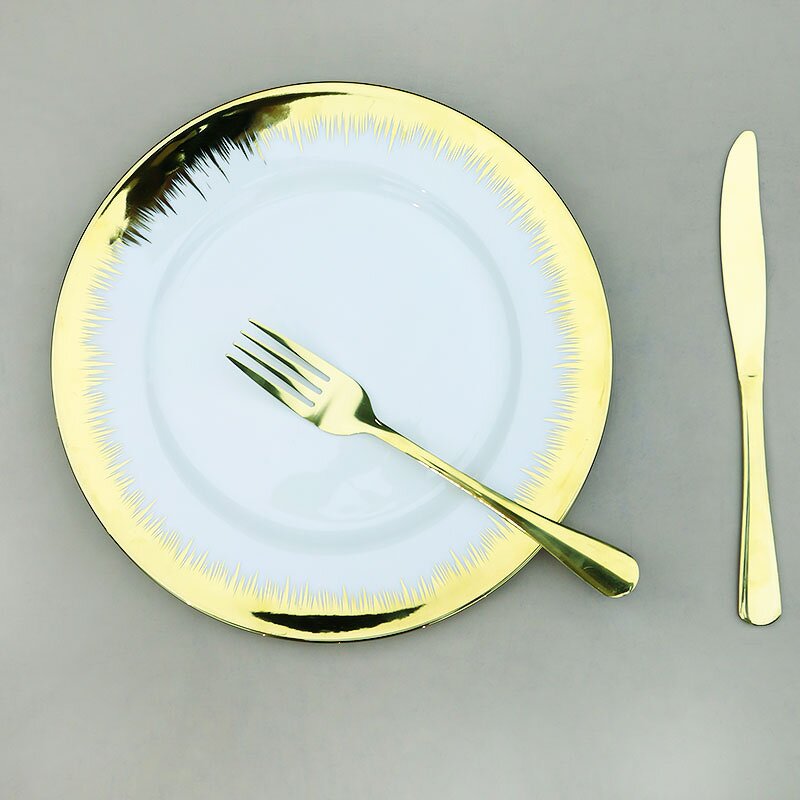 Ceramic Plates Manufacturer - Gold Rim Porcelain Dishes Plates Set Wholesale Luxury Golden Charger Wedding Decorative Serving