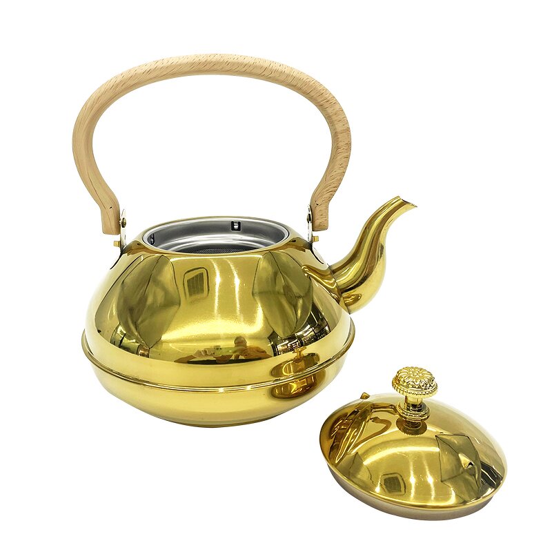 Gooseneck Teapot Manufacturer - Hot Sale Exquisite Gold Stainless Steel Wood Grain Handle With Filter