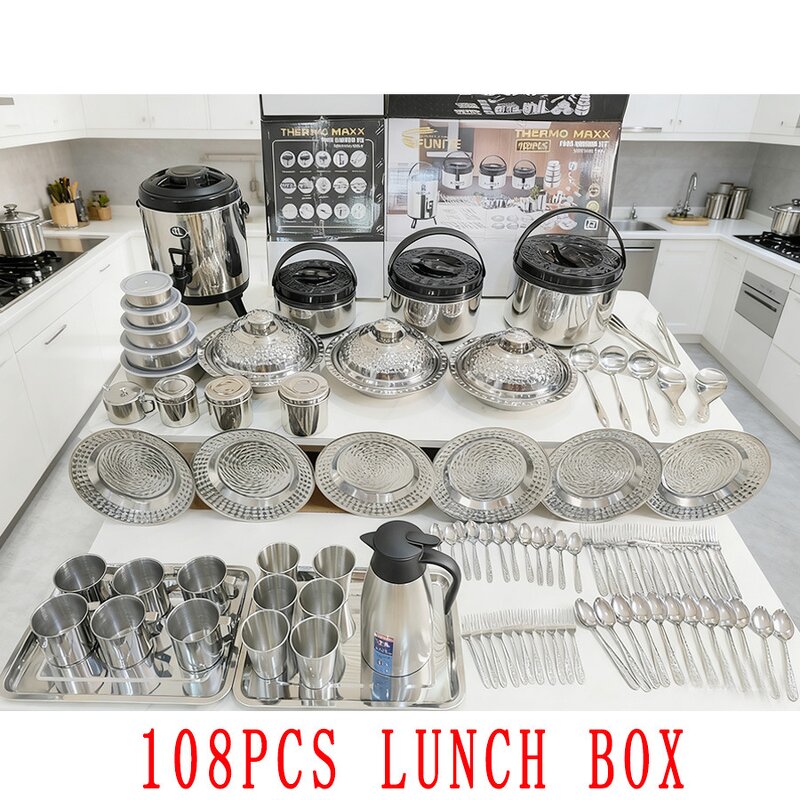 Thermal Pot Set Manufacturer - 108Pcs Commercial Stainless Steel Food Warmer Milk Tea Bucket Cups Thermos Kettle Tableware