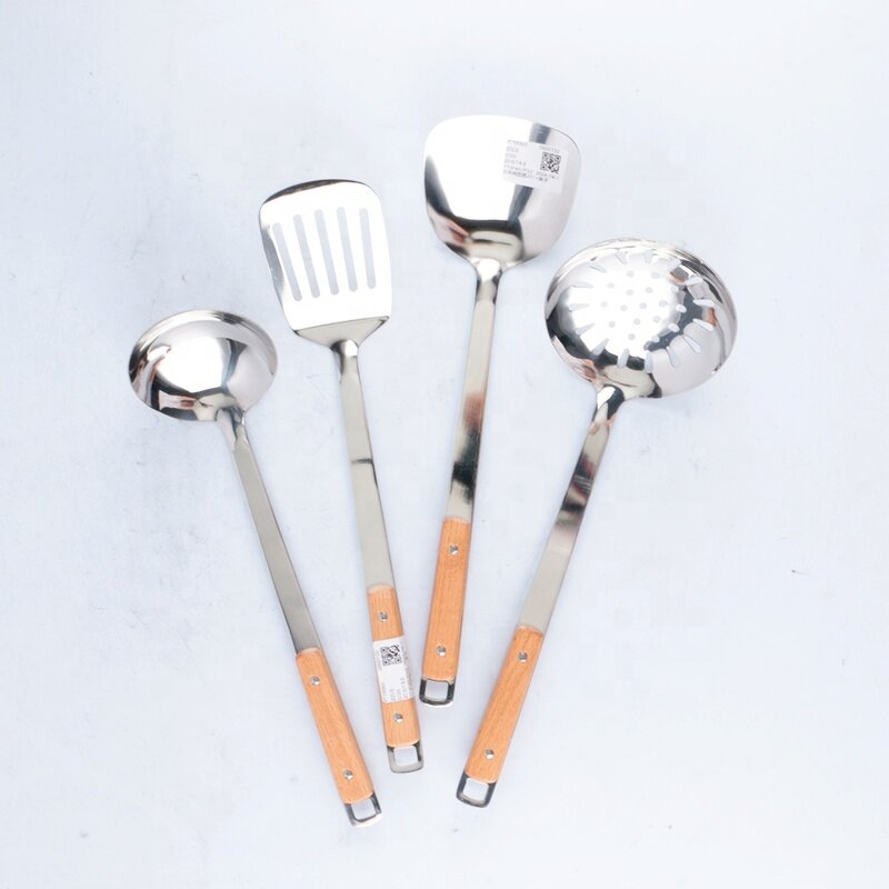 Kitchen Utensil Set Manufacturer - Stainless Steel Spatula Home and Colander Spoon Ladle Wood Grain Handle Insulation Cooking 5pcs