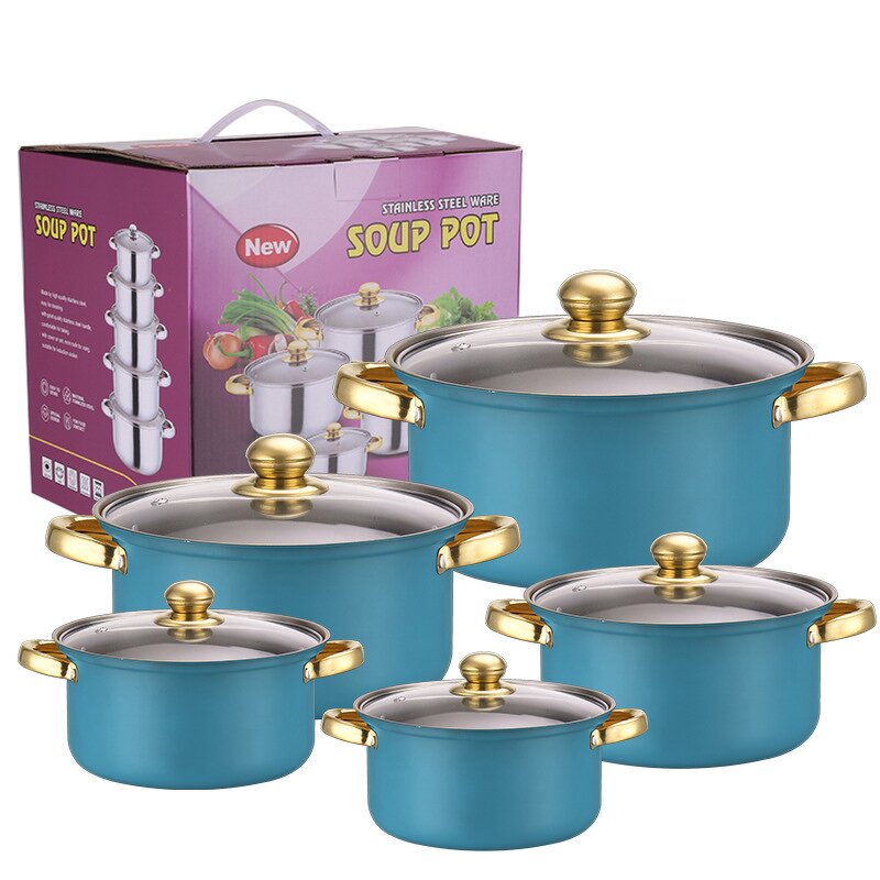 Cookware Set Manufacturer - 10 Piece Wholesale Kitchen Ware Stock Pot Stainless Steel Cooking Milk and Soup Pot