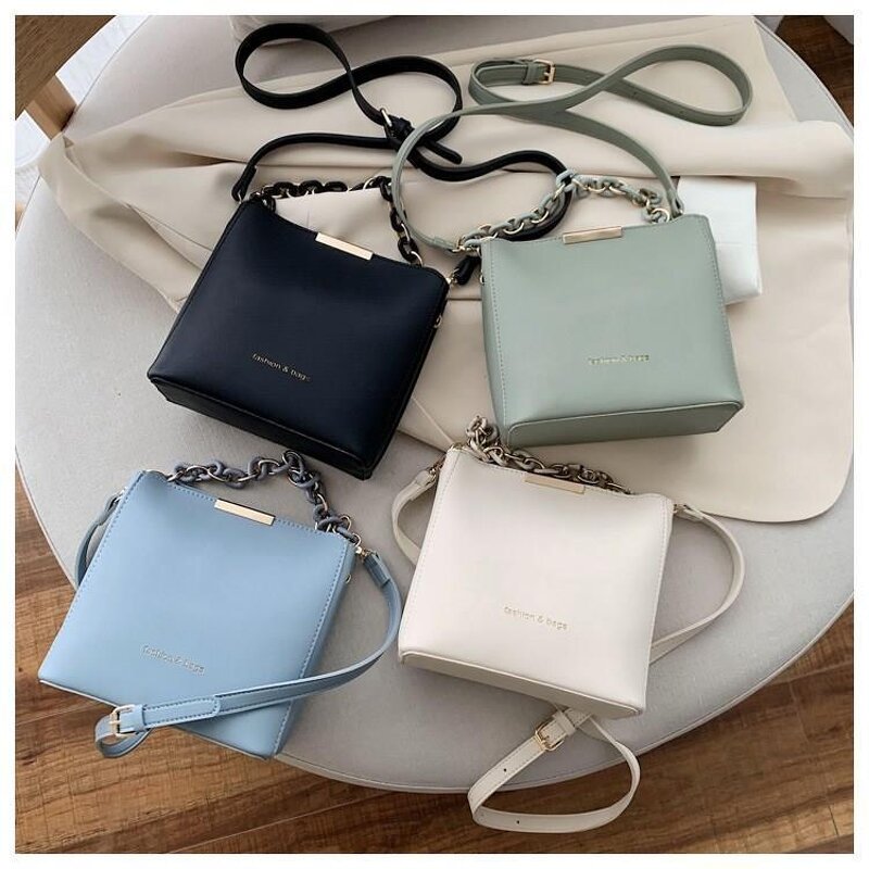 Shoulder Bag Manufacturer - Fashion Women PU Solid Color Cross Body Ladies with Chain New Arrival Portable Drawstring Bucket