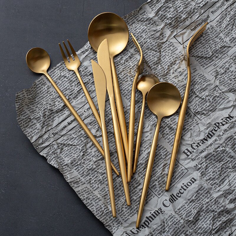 Cutlery Set Manufacturer - Modern Restaurant Food Grade Stainless Steel Gold Wedding Gold Knife Fork Spoon