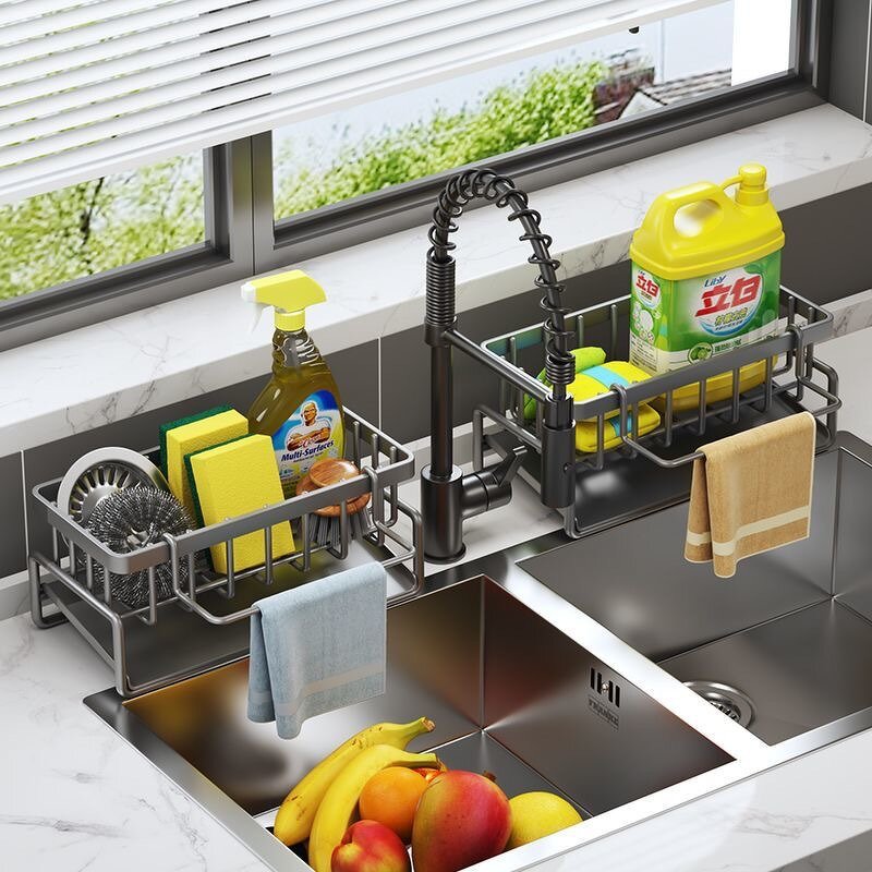 Storage Rack Manufacturer - Multifunctional Household Hollow Design Carbon Steel Black Gray White Bathroom Kitchen