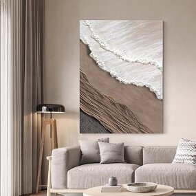 Acrylic Painting Manufacturer - Handmade Abstract Brown White Beach Ocean Seascape Scenery Canvas Art 3D Texture for Wall Decoration