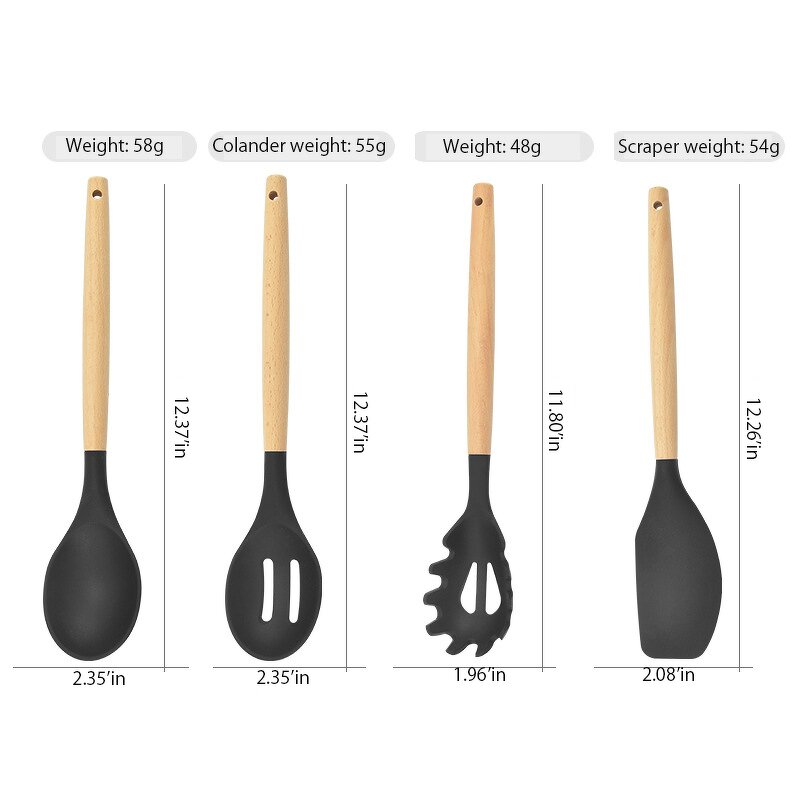 Cooking Tools Set Manufacturer - Custom 12 Pcs Set Silicone Kitchenware Accessories Spatula Stirring Kitchen Utensils Wooden Handle