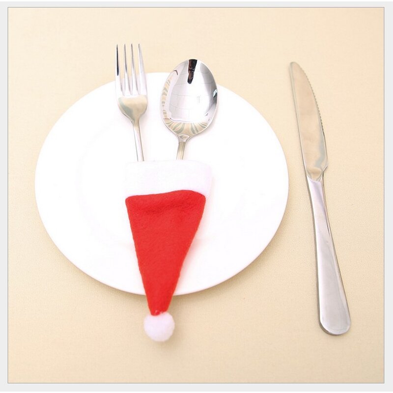Christmas Hats Manufacturer - Wholesale Red Santa Tableware Knife Fork Set Holder Pocket Bag Party Dinner Wine Bottle Hat