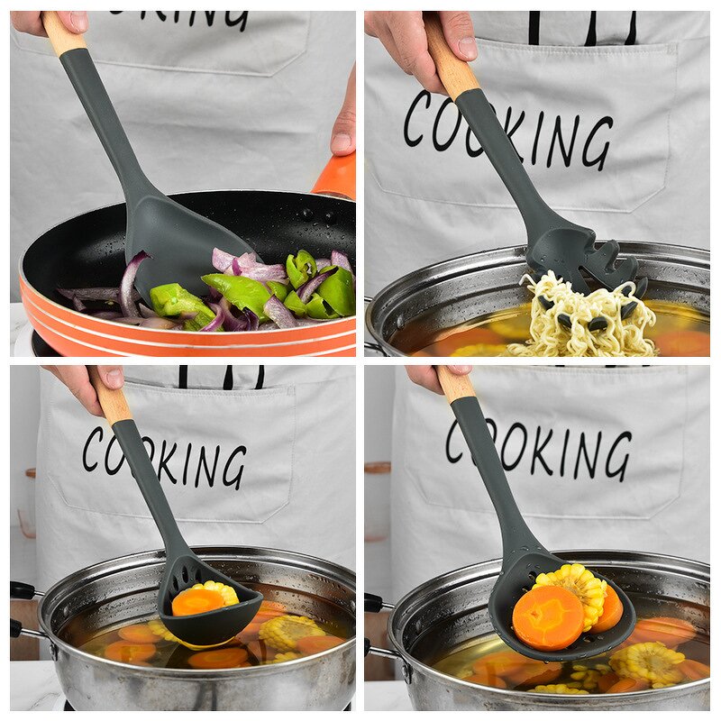 Kitchen Utensils Set Manufacturer - Accessories Cooking Tools Bulk Stocked Luxurious Wood Handle White Cooking