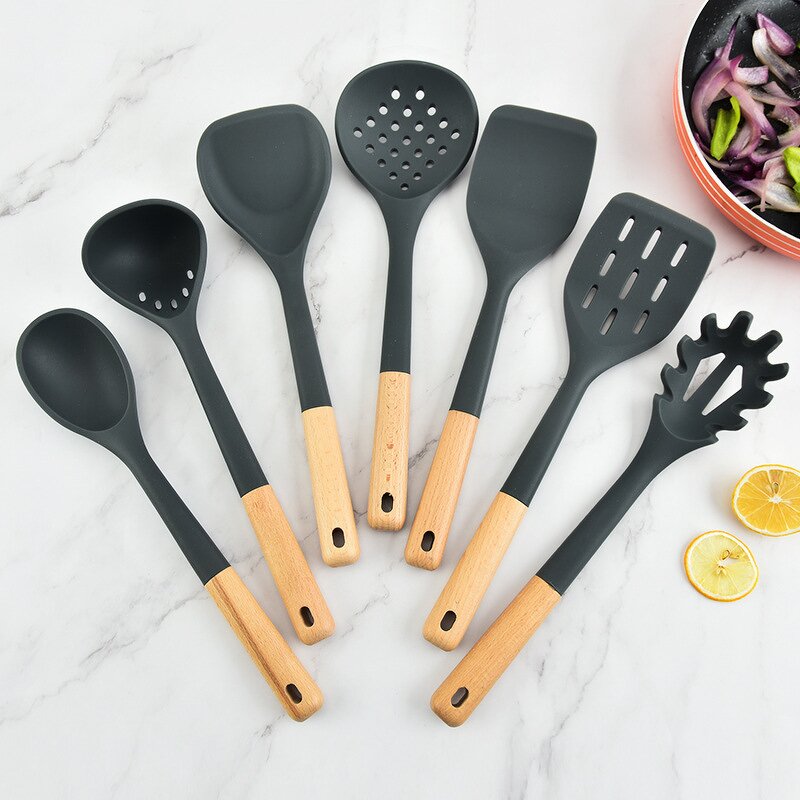 Kitchen Utensils Set Manufacturer - Accessories Cooking Tools Bulk Stocked Luxurious Wood Handle White Cooking