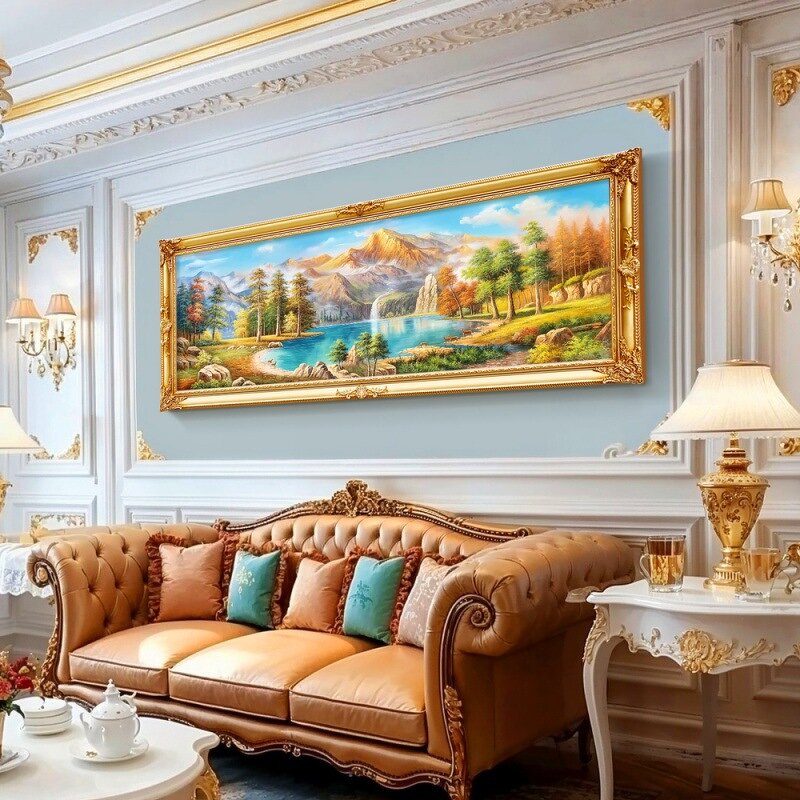 Wall Art Painting Manufacturer - Decorative Waterfall Background Big Home Decor Hotel Pure Hand-painted Chinese Landscape