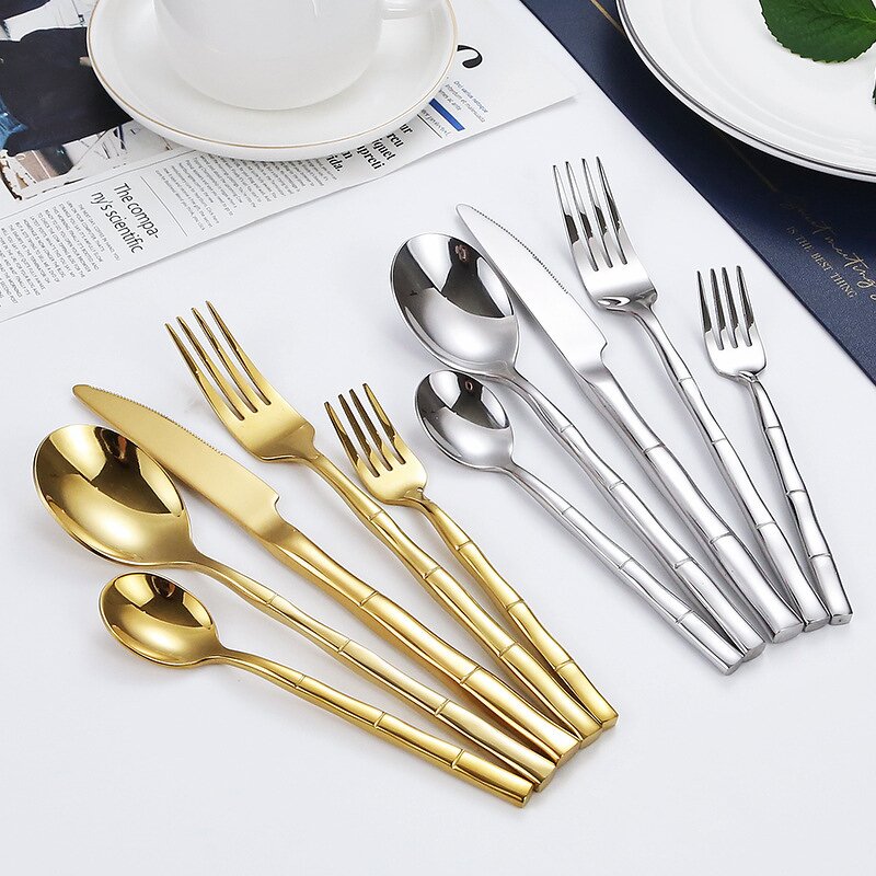 Flatware Sets Manufacturer - Reusable Restaurant Silver and Gold Stainless Steel Cutlery Set Silver Plated