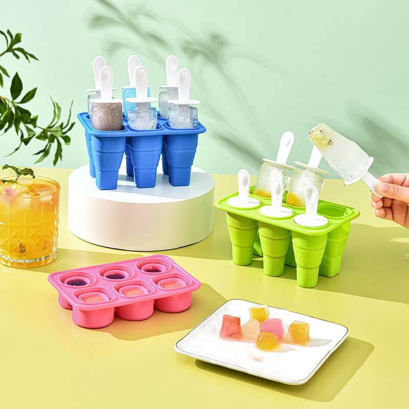 Ice Cream Mold Manufacturer - Newest Arrival 6 Ice Popsicle Set in Reusable Silicone With Stick Lid Creative Kitchen Tool