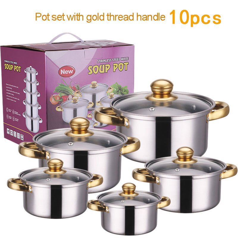 Cookware Set Manufacturer - 10 Piece Wholesale Kitchen Ware Stock Pot Stainless Steel Cooking Milk and Soup Pot