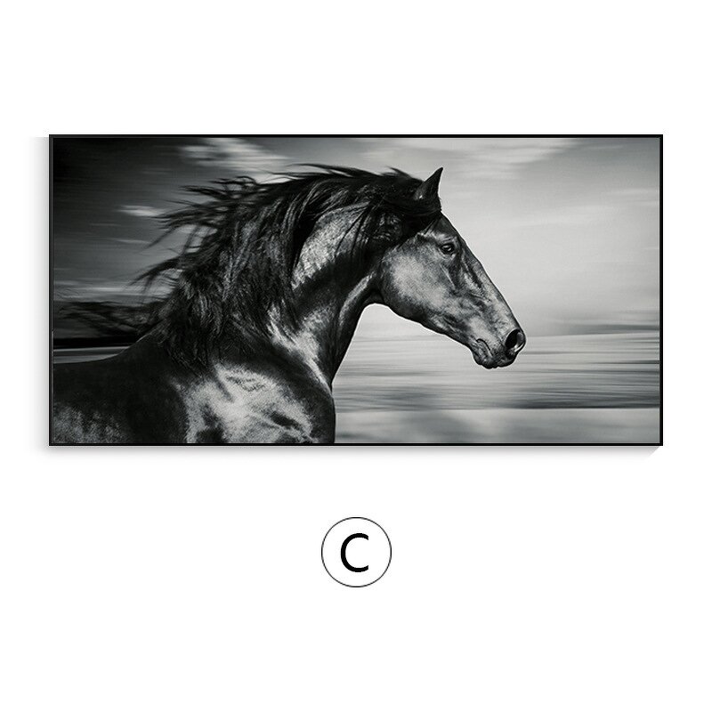 Canvas Painting Manufacturer - Modern Home Decor Black and White Running Horse Wall Art Picture Decorative Large Running Horses