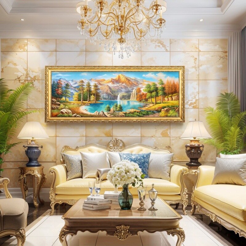 Wall Art Painting Manufacturer - Decorative Waterfall Background Big Home Decor Hotel Pure Hand-painted Chinese Landscape