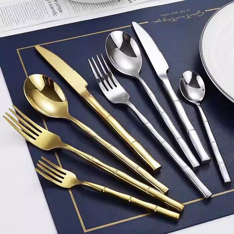 Flatware Sets Manufacturer - Reusable Restaurant Silver and Gold Stainless Steel Cutlery Set Silver Plated