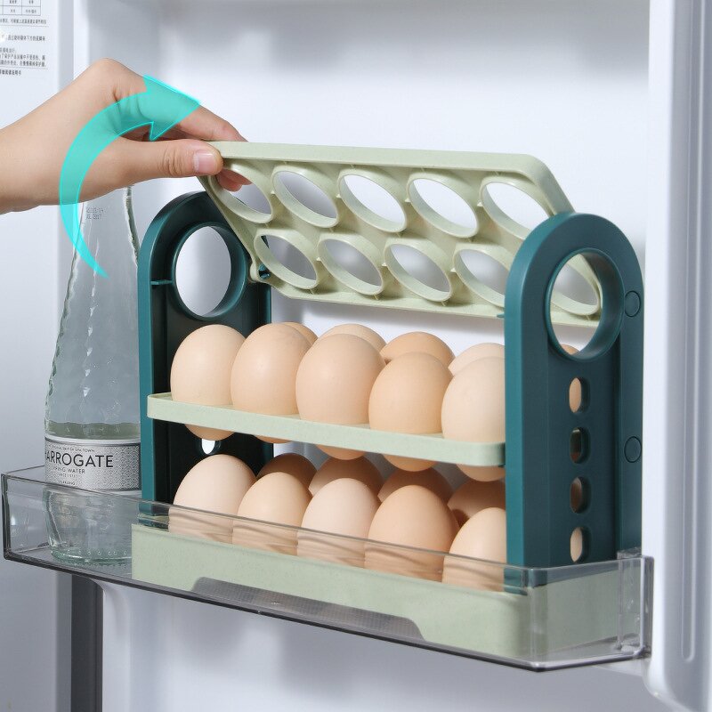 Egg Storage Rack Manufacturer - 3 Layer Flip Type Refrigerator Organizer Practical Container Box Kitchen Accessories