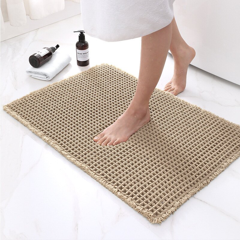 Bath Mat Manufacturer - Custom Tassel Waffle Non-slip Water Absorbent Braided Anti Slip Microfiber Soft Shaggy Shower
