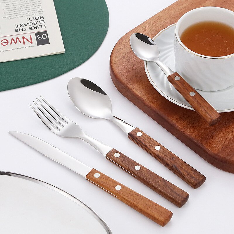 Cutlery Set Manufacturer - Wholesale Wooden Handle Knife Fork Spoon Stainless Steel for Restaurant