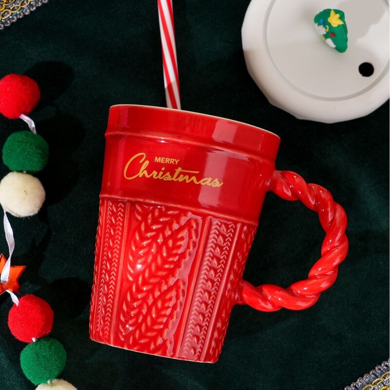 Ceramic Cups Manufacturer - Classic Christmas Party Souvenir Gift Santa Tree Design With Lid 400ml Coffee Mugs