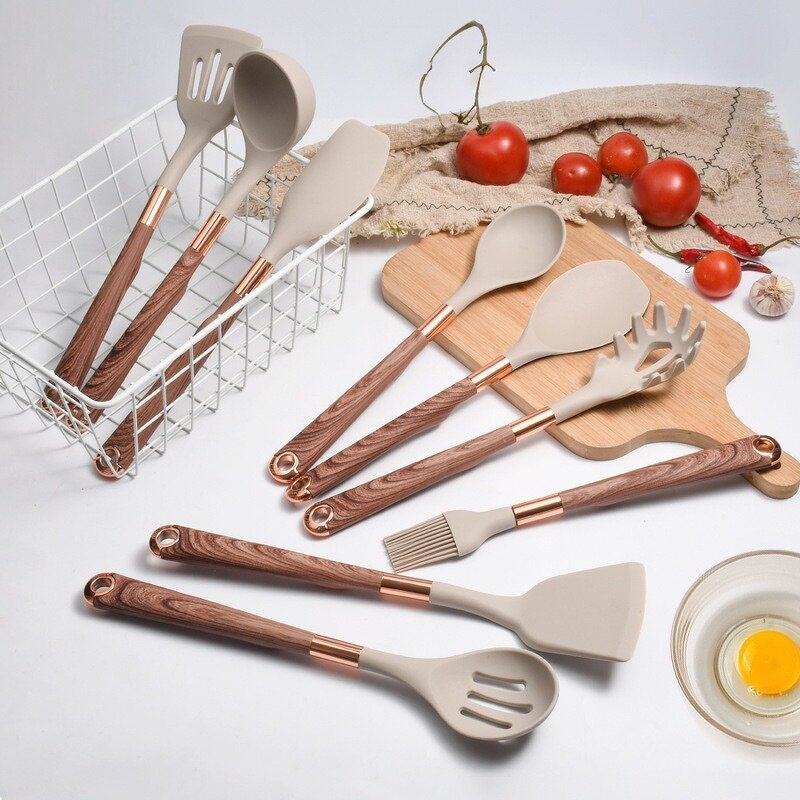 Kitchen Utensils Set Manufacturer - 11 Pieces Non Stick Kitchenware Cookware Premium Cooking Wooden Silicone with Wooden Handle