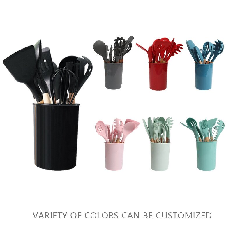 Kitchen Utensils Set Manufacturer - 12 Pieces Accessories Cooking Silicone with Wooden Handle