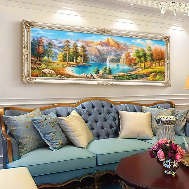 Wall Art Painting Manufacturer - Decorative Waterfall Background Big Home Decor Hotel Pure Hand-painted Chinese Landscape