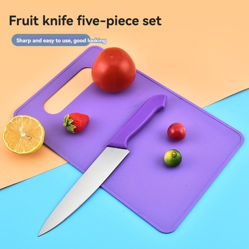 Kitchen Knife Set Manufacturer - Household Multi Functional Purple Fruit Cutting Salad Knife Cutting Board Non slip Five Piece