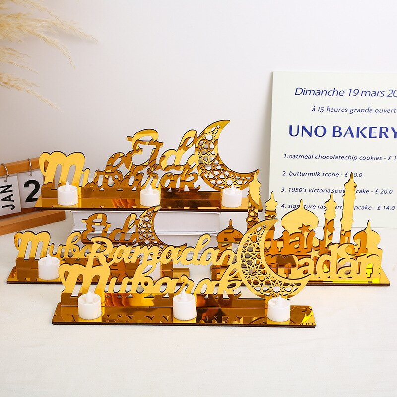 Acrylic Ornament Manufacturer - Custom EID Mubarak Decoration Gold Moon Star Desktop Home Ramadan Decoration